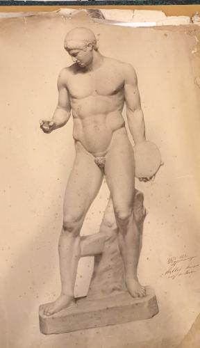 1872, Naukydes Discobolus Charcoal & Chalk Drawing