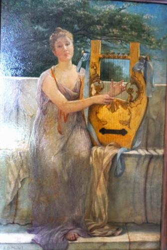 1883, Lady Playing a Lyre on a Marble Bench